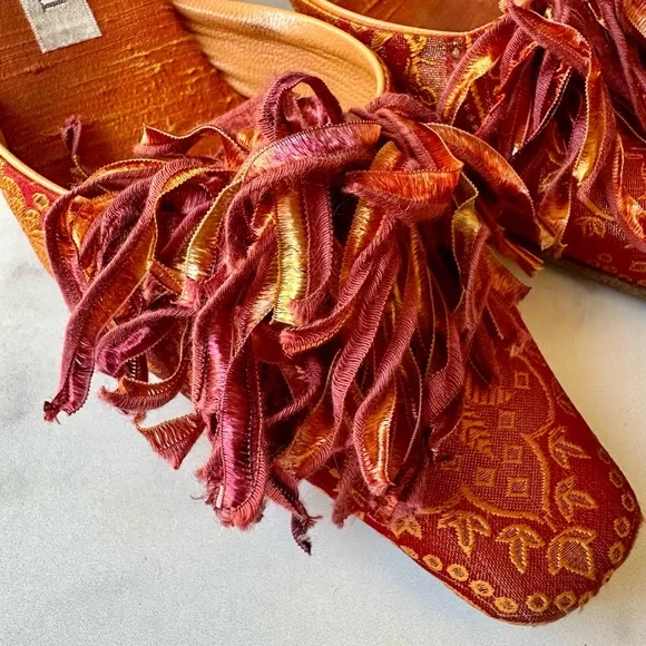 Olivia Rose Tal Silk Pom-Pom Mules Size 8 - Picture 11 of 12